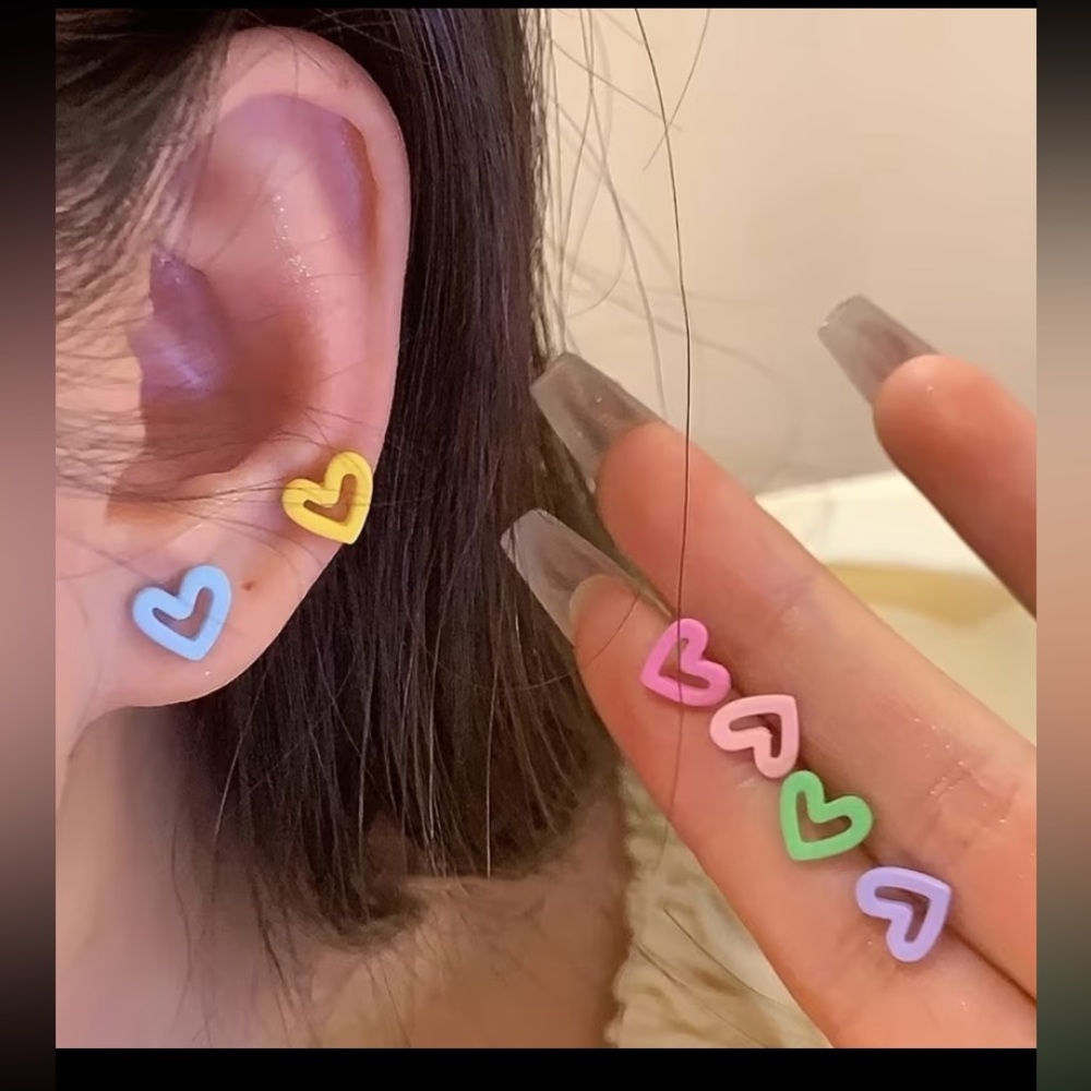 Women’s/Girls 6 Pair Colorful Pastel Plastic Open Heart Stud Earrings